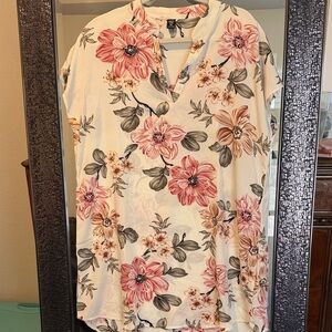 SHEIN Pink and Cream Floral Blouse